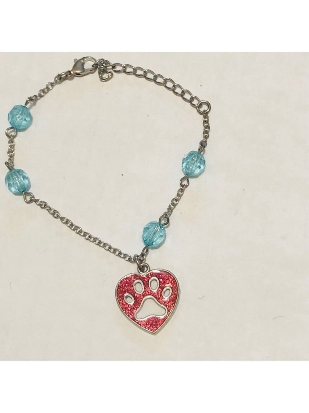 Vintage Dog Lover Paw Print Charm Bracelet Turquoise Red